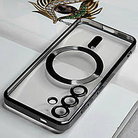 Чохол для Samsung S24. Чорний глянцевий колір, з захистом камери лінзами