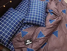 Двоспальна постільна білизна Компаньйон сірий і коричневий 180*220 із сатину з геометричним принтом, Черешенька ТМ, фото 2