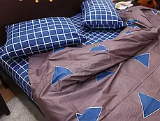 Двоспальна постільна білизна Компаньйон сірий і коричневий 180*220 із сатину з геометричним принтом, Черешенька ТМ, фото 3