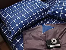 Двоспальна постільна білизна Компаньйон сірий і коричневий 180*220 із сатину з геометричним принтом, Черешенька ТМ, фото 4