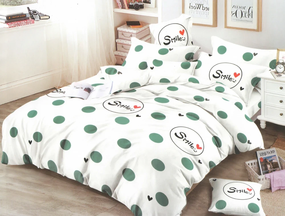 Двоспальний комплект постільної білизни в горох 180*220 світлий бавовняний із сатину, Черешенька ТМ