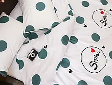 Двоспальний комплект постільної білизни в горох 180*220 світлий бавовняний із сатину, Черешенька ТМ, фото 2