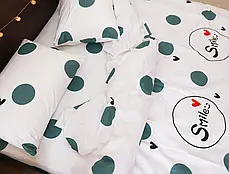 Двоспальний комплект постільної білизни в горох 180*220 світлий бавовняний із сатину, Черешенька ТМ, фото 3