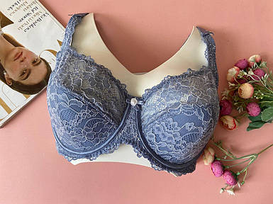 Блакитний жіночий бюстгальтер напівм'який мереживний