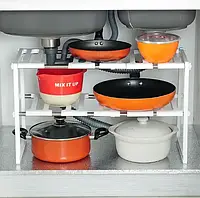 Кухонная полка-органайзер двухуровневая kitchen rack, Настольная полка для кухонных принадлежностей JMSD