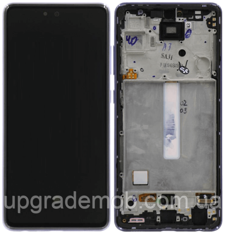 Дисплей модуль тачскрин Samsung A525 Galaxy A52 /A526 /A528 чорний OLED (Small LCD) з рамкою фіолетового кольору
