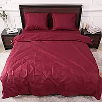 Бордова полуторна постільна білизна кольору марсала 150*220 з Страйп-Сатину смужка однотонна 100% бавовняна, Черешенька ТМ
