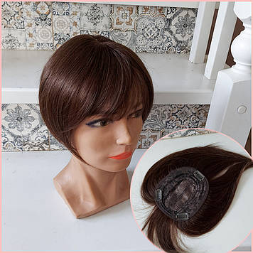 Накладка топпер на маківку з натурального волосся з чубчиком каштановий KLEO 8"- 4