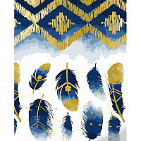 Картина за номерами Синьо-золоте пір'я 40х50 см, термопакет, ТМ Стратег, Україна