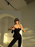 Женский однотонный крепдайвинговый корсет с шнуровкой на спине (черный, белый); размер: 42-44, 46-48