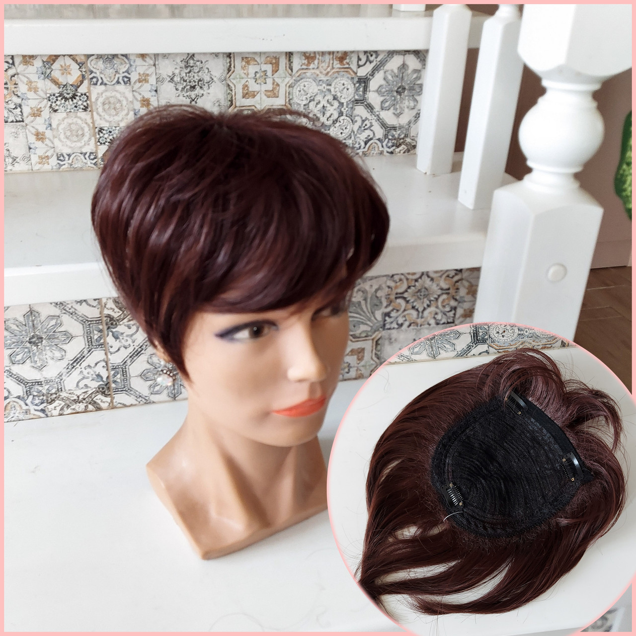 Накладка на маківку на зажимах з термоволосся каштановий RY603- 33, фото 1