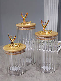 Банка для сипучих 950 мл, 9*18 см (Olens) Прозорий олень 102-651