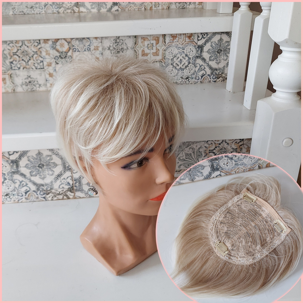 Накладка на маківку на зажимах з термоволосся платіновий блонд RY603-15ВТ613, фото 1