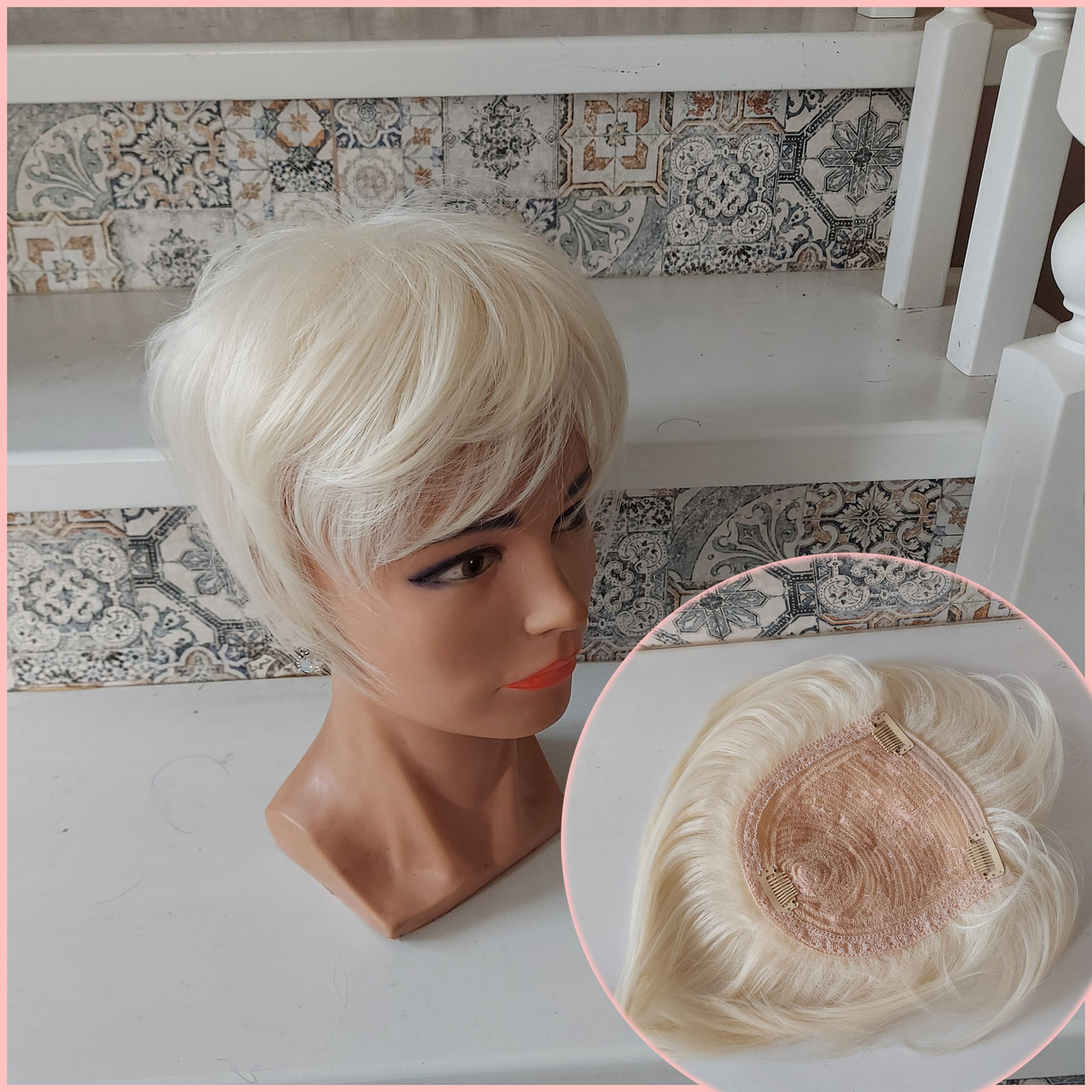 Накладка на маківку на зажимах з термоволосся блонд RY603- 613, фото 1