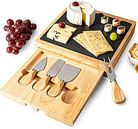 Кухонная деревянная доска K Kptn для сыра с грифельной тарелкой + набор ножей для сыра из 4 предметов