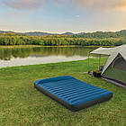 Надувний двоспальний велюровий матрац з підголівником Intex 64012 з насосом USB для відпочинку 152х191х22 см Синій, фото 3