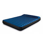 Надувний двоспальний велюровий матрац з підголівником Intex 64012 з насосом USB для відпочинку 152х191х22 см Синій, фото 6