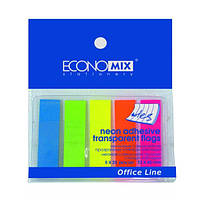 Закладки з клейким шаром 12х45 мм Economix Е20945, 125 шт., 5 неонових кольорів