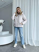 Стильная женская короткая куртка-желетка трансформер с капюшоном Молоко, 42