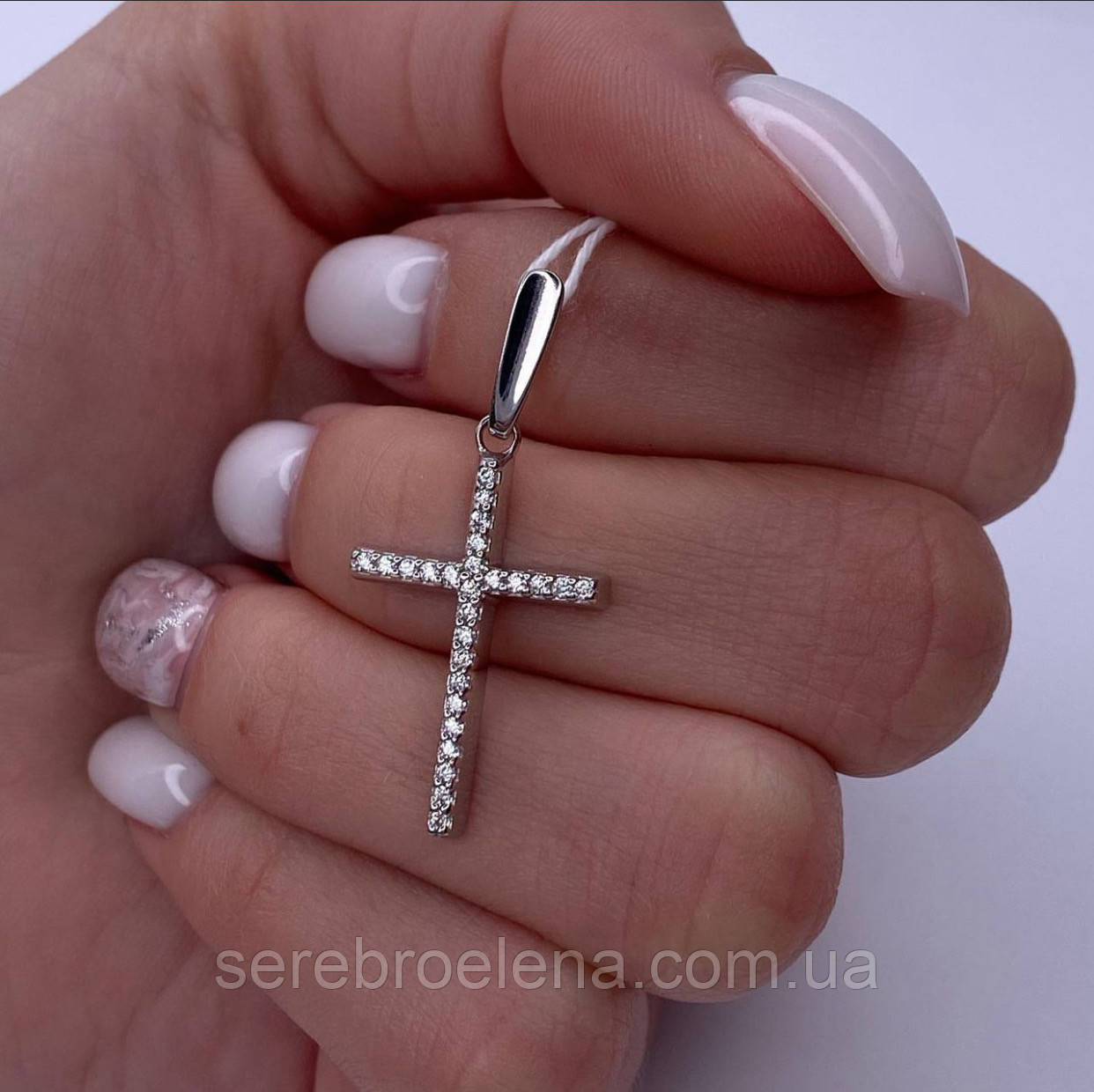 Срібний жіночій хрест камінням, Родій