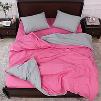 Рожево-сіра постільна білизна двоколірна односпальна 150*220 комбінована щільна бавовняна з Бязі Gold, Черешенька ТМ, фото 2