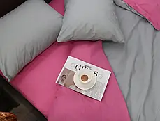 Рожево-сіра постільна білизна двоколірна односпальна 150*220 комбінована щільна бавовняна з Бязі Gold, Черешенька ТМ, фото 3