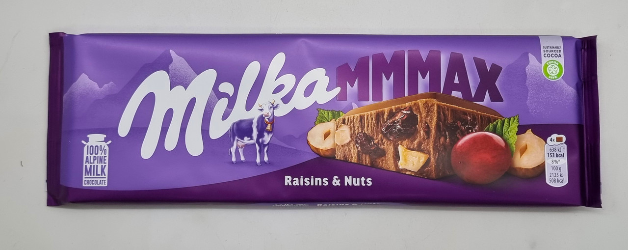 Молочний шоколад Milka Raisins&Nuts горіхи та родзинки 300 г