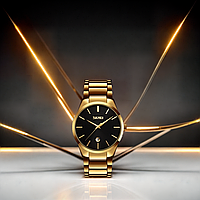 Часы мужские классические Skmei 9140GDBK Gold-Black скмей золотые наручные кварцевые с металлическим ремешком