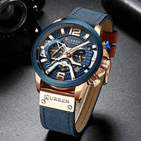 Чоловічий наручний годинник Curren 8329 Blue-Gold годинник синій золотий карен зі шкіряним ремінцем MSC