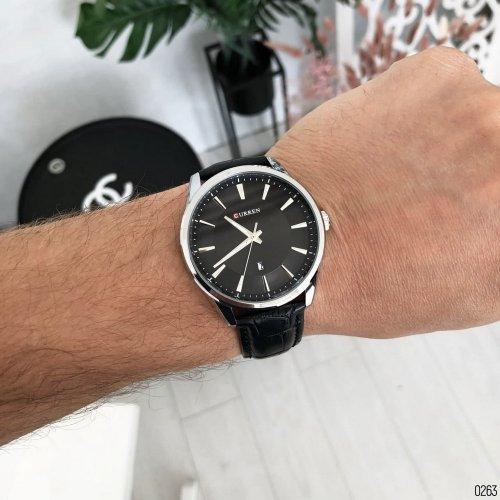 Мужские наручные часы с датой Curren 8365 Silver-Black карен серебрянные кожаный ремешок MSC - фото 1 - id-p2116061887