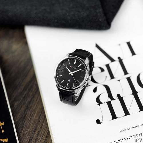 Мужские наручные часы с датой Curren 8365 Silver-Black карен серебрянные кожаный ремешок MSC - фото 4 - id-p2116061887