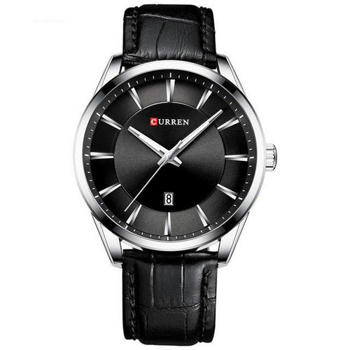Мужские наручные часы с датой Curren 8365 Silver-Black карен серебрянные кожаный ремешок MSC - фото 7 - id-p2116061887