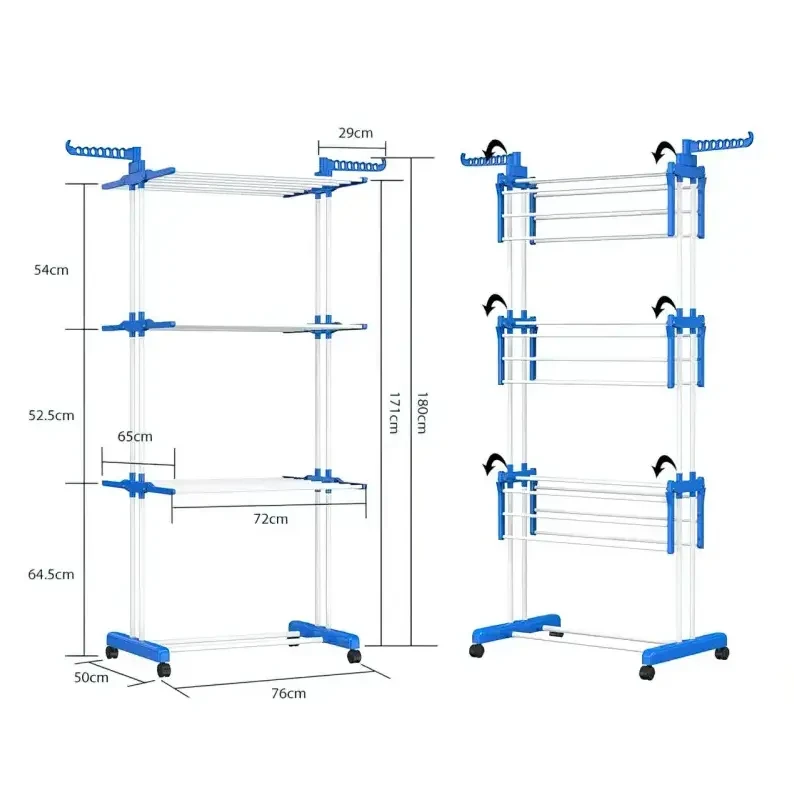 Раскладная стойка для белья 4 яруса, Напольная сушка garment rack with wheels для одежды - фото 2 - id-p2116069593