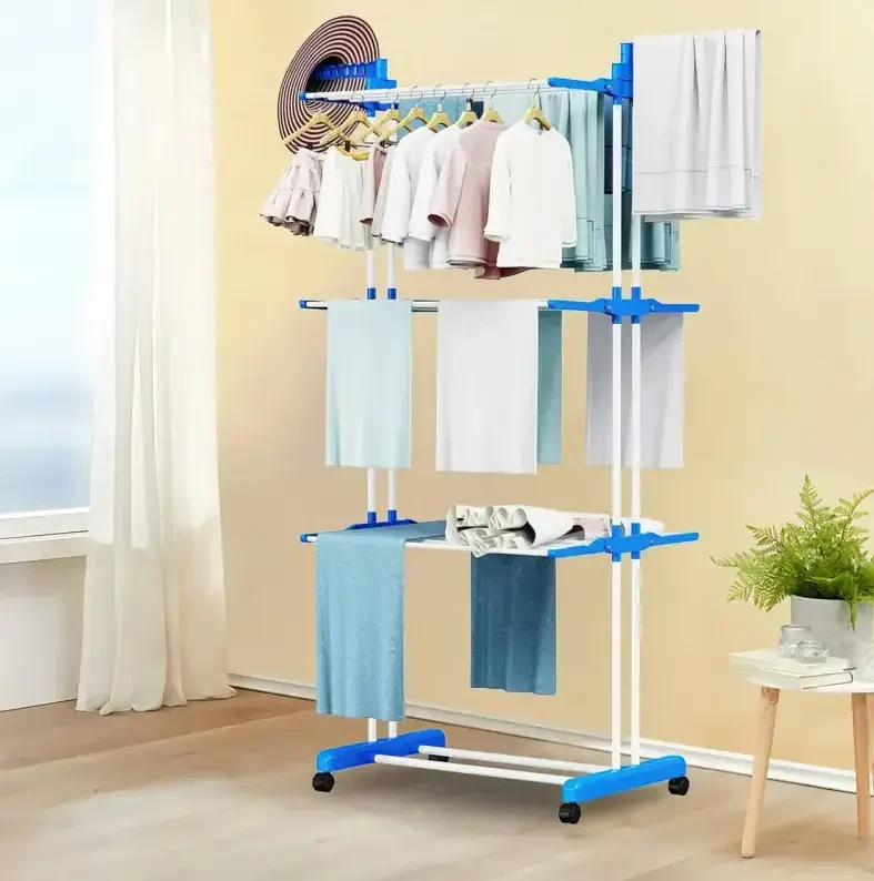 Раскладная стойка для белья 4 яруса, Напольная сушка garment rack with wheels для одежды - фото 3 - id-p2116069593