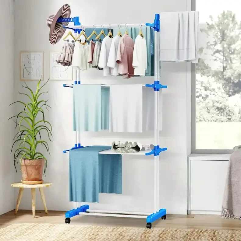 Раскладная стойка для белья 4 яруса, Напольная сушка garment rack with wheels для одежды - фото 6 - id-p2116069593