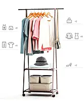 Переносная стойка на колесиках The New Coat Rack, Металлическая напольная вешалка для одежды