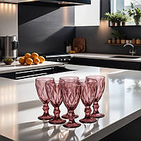 Набор рюмок для стола с элегантным дизайном граненый из толстого стекла 6 шт. 50 мл, Розовый MSC