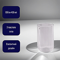 Стакан для напитков 400 мл ребристый из толстого стекла набор 6 шт., Прозрачный MSC