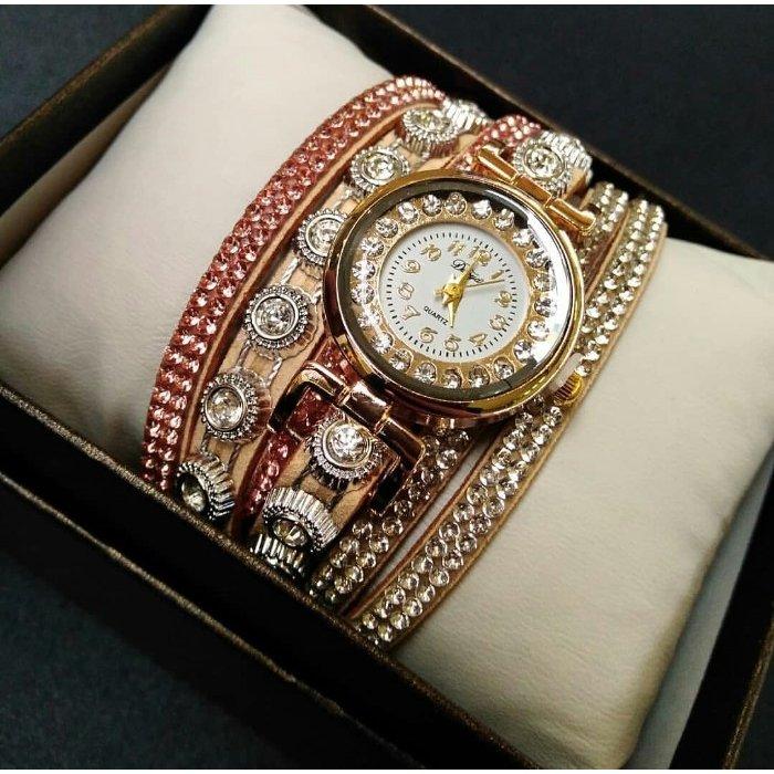 Жіночий кварцовий годинник браслет CL Karno золотий зі шкіряним ремінцем MSC
