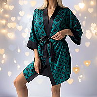 Комплект шелковые халат и сорочка пеньюар Victoria's Secret ночной набор изумрудного цвета для дома M MSC