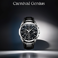 Часы мужские классические Carnival Genius серебряные наручные механические с кожаным ремешком MSC