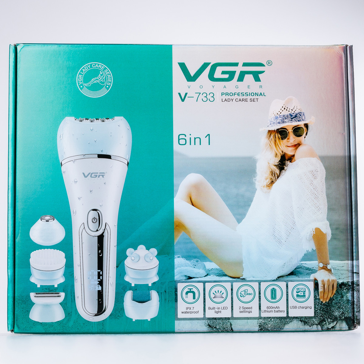 Эпилятор для женщин V-731 600мА/ч для лица ног и интимных зон с бритвенной насадкой Голубой MSC - фото 7 - id-p2116063422