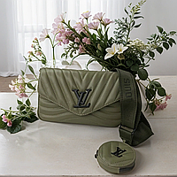 Роскошная вечерняя женская кожаная сумка клатч Louis Vuitton оливкового цвета MSC