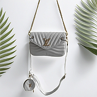 Элегантная повседневная женская кожаная сумка клатч через плечо Louis Vuitton белого цвета MSC