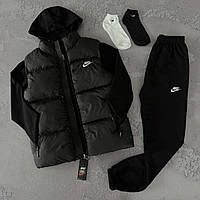 Комплект жіночий Спортивний костюм + Жилетка + Шкарпетки в подарунок Nike весняний осінній двонитка Найк чорний