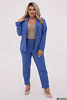 Брючний жіночий костюм двійка піджак та класичні брюки синього кольору великого розміру / батал 50-52