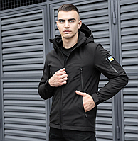 Весняна чорна куртка демісезонна чоловіча коротка повсякденна soft shell з капюшоном