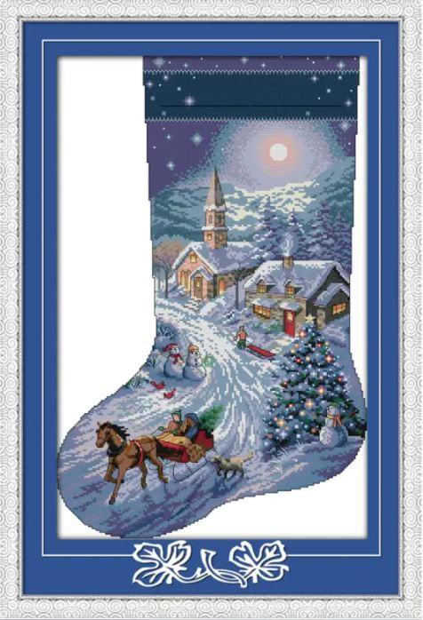 Набір для вишивання за нанесеною на канву схемою "Christmas stocking (1)". AIDA 14CT printed 37*55 см