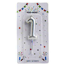 Свічка для торта "1", срібна, 10 см YOO-HOO!