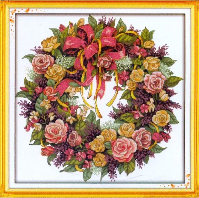 Набір для вишивання "A wreath roses".AIDA 14CT,45*45 см БЕЗ нанесення на канву схеми